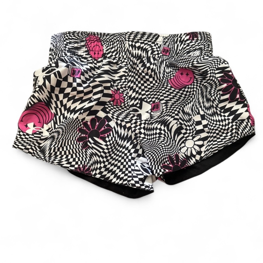 Under Armour Black and White Checkered Shorts with Pink Highlights